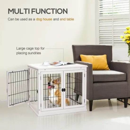 Gulches Dog Crate Furniture, Small Dog Cage End Table with Two Opening Sides, Lockable Door, Puppy Kennel Indoor, Cute and Decorative, Pure White image {4}