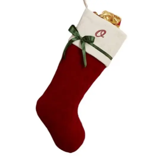 Personalization Mall Winter Classic Initial Quilted Stockings with Bow, Burgundy image {17}