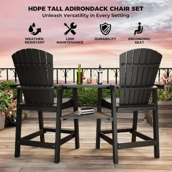Acekool Recycled Poly Barstool Adirondack Set - 2 Weatherproof Chairs with Connecting Tray image {3}