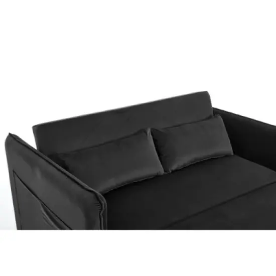 55" 3-in-1 Convertible Velvet Loveseat Sofa Bed with Adjustable Backrest, 2 Pillows, Side Storage Pocket, Space-Saving Design, Ideal for Living Room image {13}