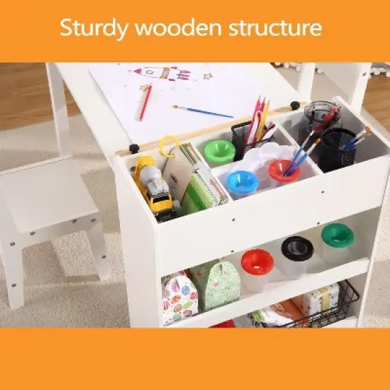Toddler Craft Play Wood Activity Desk Kids Art Table with Large Storage Shelves for Writing Drawing,Nursery, Children's Wooden Furniture image {3}