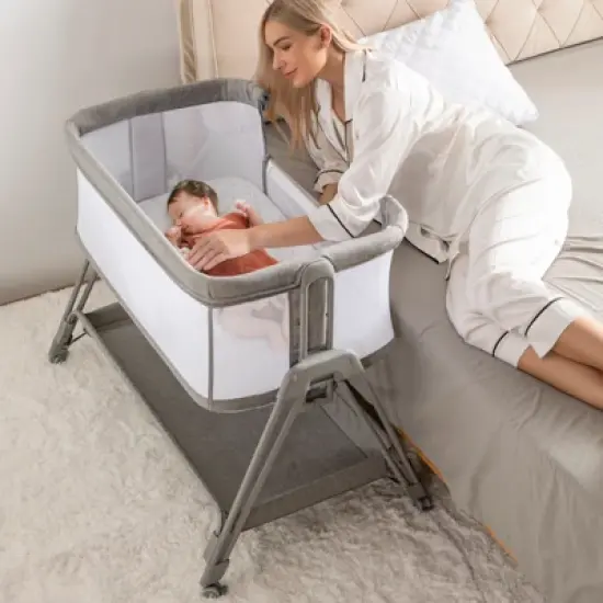 Fodoss Baby Bassinet Bedside Sleeper with Wheels & Storage Tray, Portable Crib for Newborns image {7}