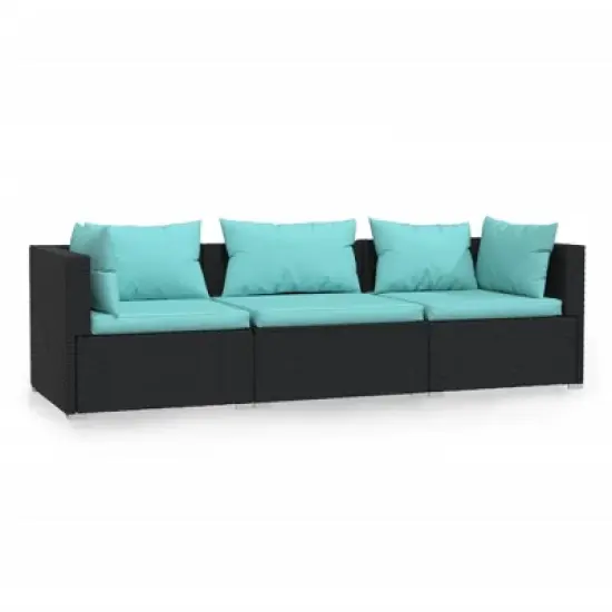 vidaXL 3-seater Sofa Black PE Rattan 3-seater Modular 3-Seater Sofa image {8}