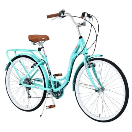 NAYSAYE Bicycle 7 Speed Steel Frame 24 Inch Ladies Bike for Commuting and Leisure for Urban Rides, Blue and Green, 62.2"*23.62"*40.16" image {3}
