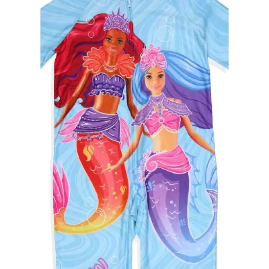 Barbie Girls' Mermaid Brooklyn and Malibu Footless Sleeper Pajama For Kids Blue image {2}