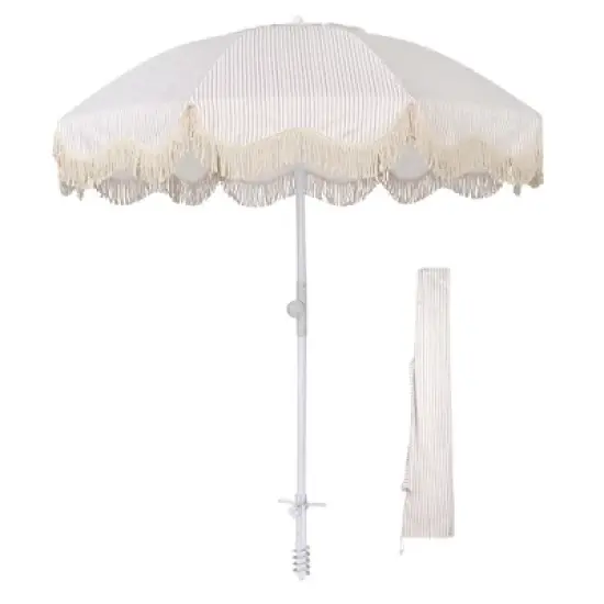 LAGarden Ocean 6 Ft Beach Umbrella with 8 Ribs Sand Anchor Push Button Tilt with Heavier Tassle Carry Bag Outdoor Beach Pool Party image {9}