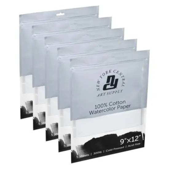 New York Central Watercolor Paper Sheets, 9x12 Inch, 300lb Cold Press, Pack of 25 - Professional Grade, Acid-Free, Archival, Superior Surface image {6}