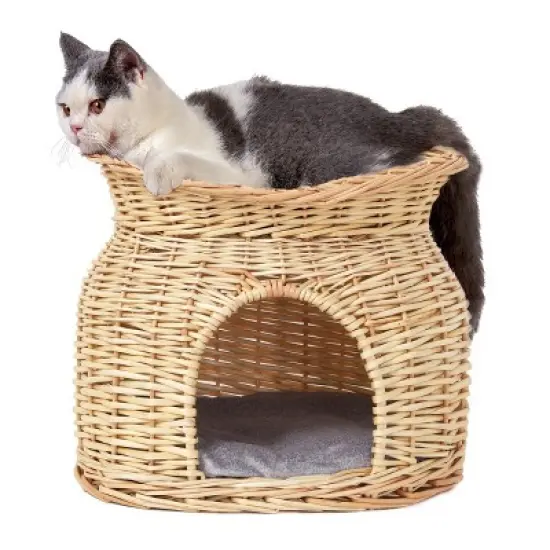 Artloge Double Handwoven Rattan Elevated Cat Bed Dome Wicker Pet Basket Elevated Pet Condo Indoor with Soft Cushions for Multiple Kittens image {10}
