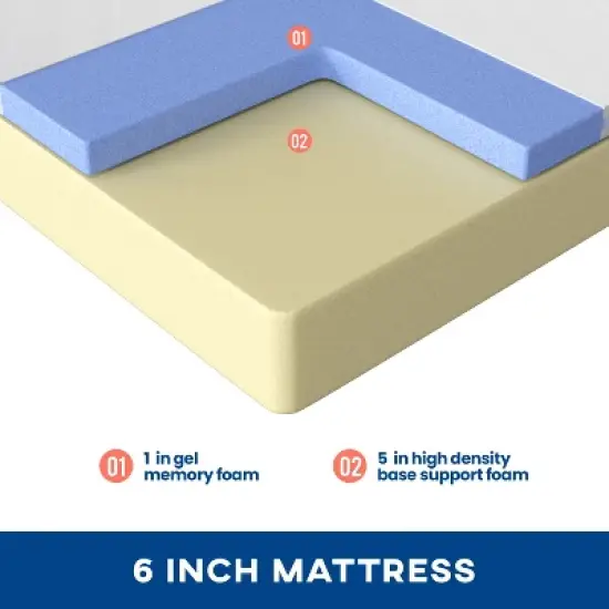 FDW 6 inch Mattress Gel Memory Foam Mattress for Cool Sleep & Pressure Relief/Medium Firm Mattresses CertiPUR-US Certified/Bed-in-a-Box image {3}