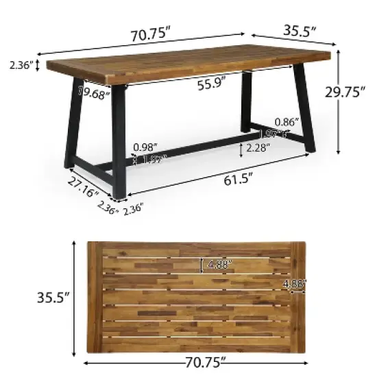 Christopher Knight Home Marley 7 Pieces Patio Modern Acacia Wood and Polypropylene Dining Set, Teak/Black image {2}