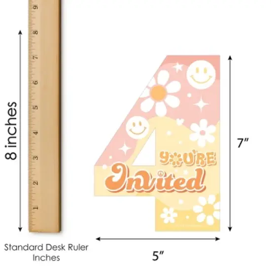 Big Dot of Happiness Four-Ever Groovy - Shaped Fill-In Invitations - Boho Hippie Fourth Birthday Party Invitation Cards with Envelopes - Set of 12 image {4}