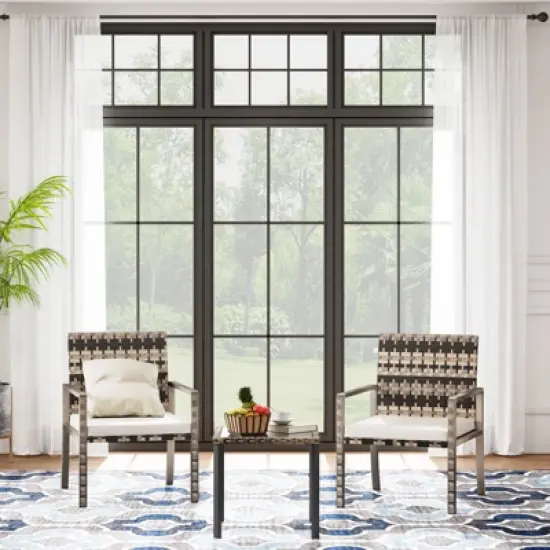 Whizmax  3 Pieces Patio Furniture Set, Indoor/Outdoor Rattan Sectional Sofa Conversation Bistro Set for Garden Balcony Backyard Porch Lawn image {1}