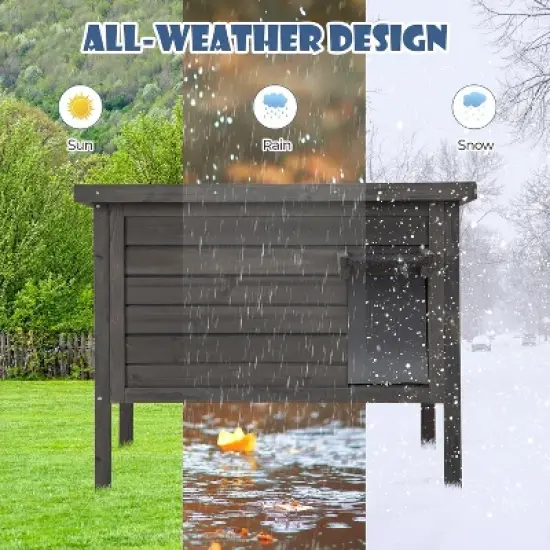 Tangkula Insulated Wooden Cat House w/ All-Round Foam Insulated Double Room Outdoor image {6}