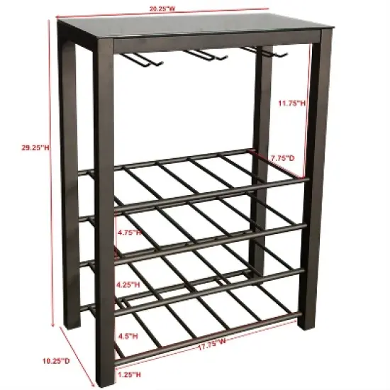 Kings Brand Furniture Freestanding Floor Wine Rack Storage Table, Hold 20 Bottles with Glasses Holder (Pewter) image {4}