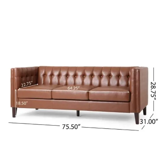 Pondway Contemporary Faux Leather Tufted 3 Seater Sofa - Christopher Knight Home image {9}