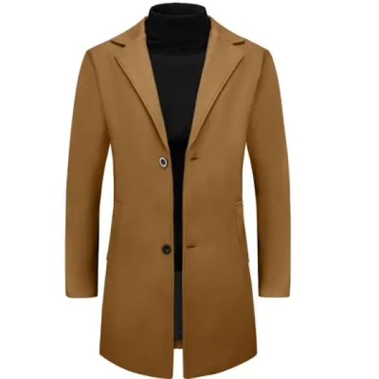 Lars Amadeus Men's Winter Notched Lapel Single Breasted Mid-Length Overcoat image {7}