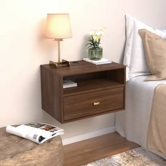 Floating 1 Drawer Nightstand with Open Shelf - Prepac image {9}