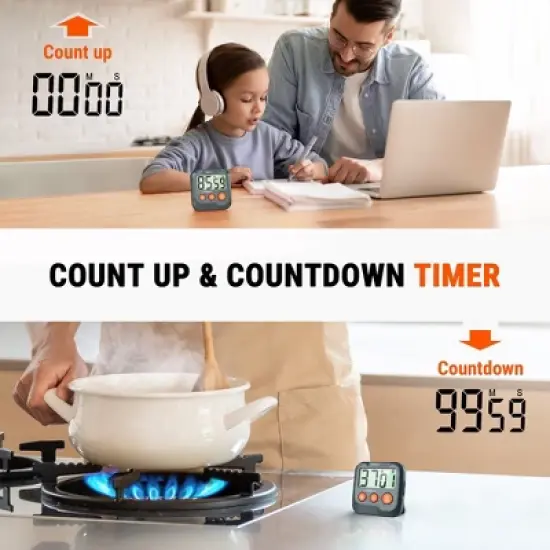 ThermoPro TM03W Digital Timer for Kids & Teachers, Kitchen Timers for Cooking with 2-Level Alarm Volume, Countdown Timer Stopwatch for Classroom image {2}