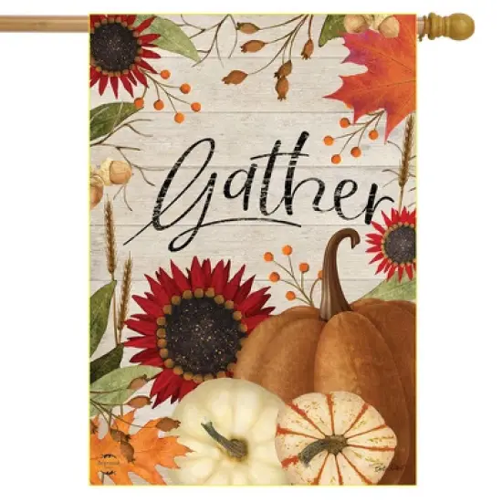 Gather Autumn House Flag Thanksgiving Floral Inspirational 28" x 40" Briarwood Lane image {1}