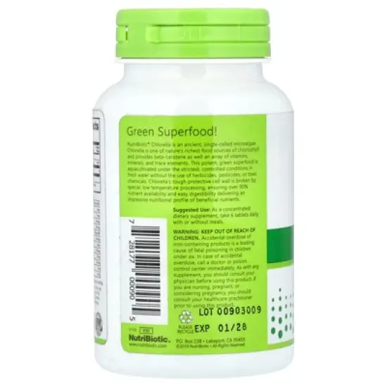 NutriBiotic Super Greens, Chlorella, 150 Vegan Tablets (500 mg per Tablet) image {2}