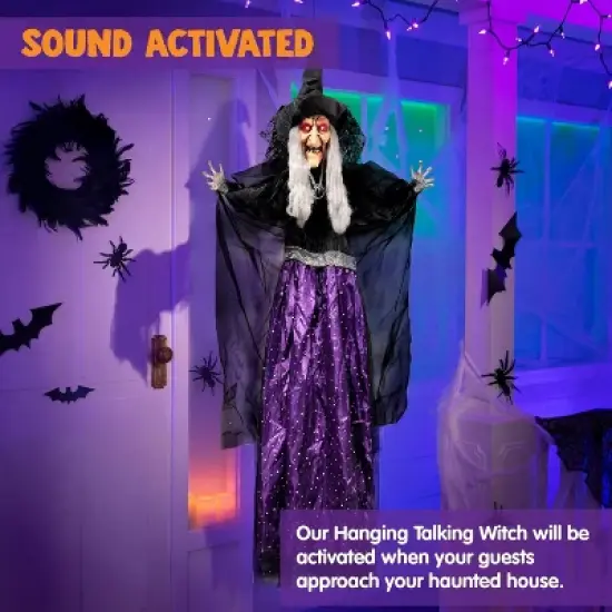 Joyfy 47&rdquo; Halloween Animated Witch Decoration, Scary Hanging Ghost Halloween Animatronics Decor Prop for Haunted House Yard Garden Decorations image {2}