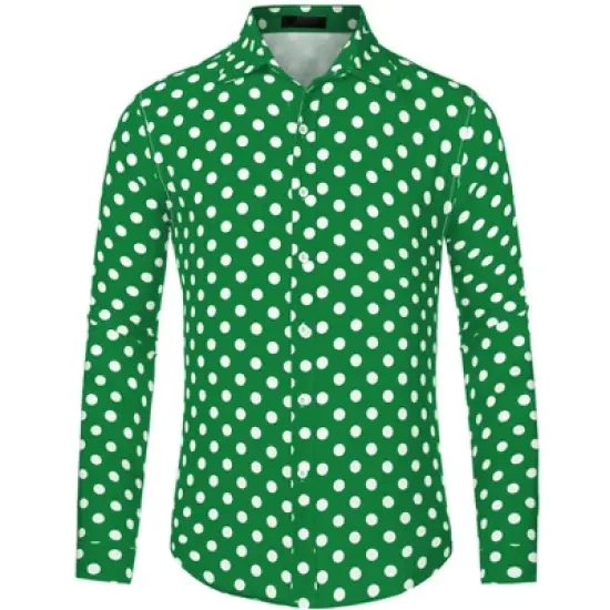 Lars Amadeus Men's Button Down Long Sleeves Casual Polka Dots Print Shirts image {9}