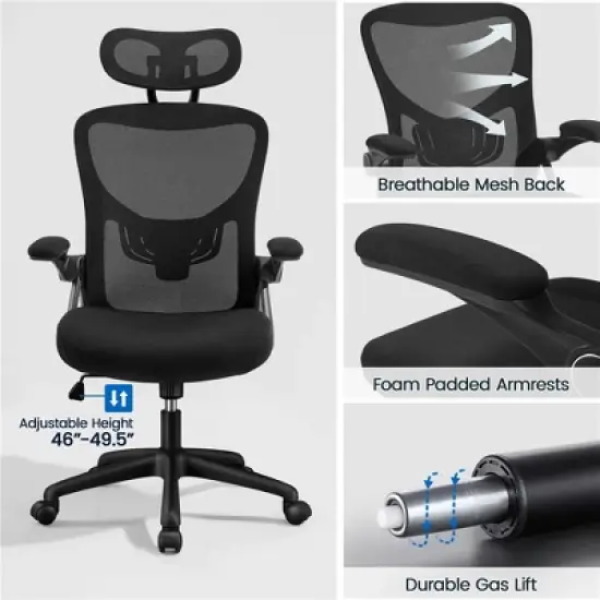 Yaheetech Adjustable High Back Mesh Office Chair with Folding Padded Armrests image {3}