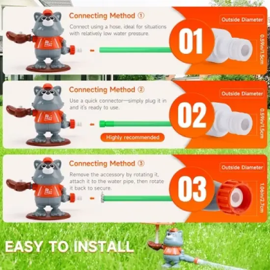 Topteng Water Sprinkler for Kids Toddlers with Baseball and Roating Spray Nozzles Attaches Garden Water Hose image {7}