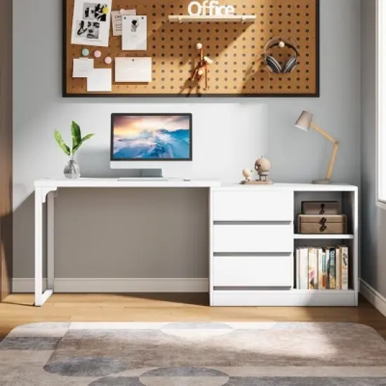 Tribesigns L-Shaped Computer Desk with Drawers and Shelves image {4}