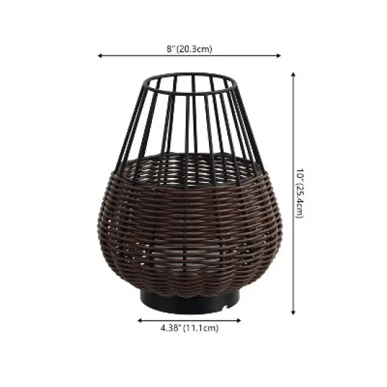 JONATHAN Y Elian 10" Decorative Indoor/Outdoor Faux Wicker Rechargeable/Cordless Dimmable Integrated LED Table Lamp image {3}