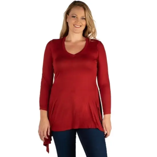24seven Comfort Apparel Long Sleeve Split Hemline Plus Size Tunic Top image {6}