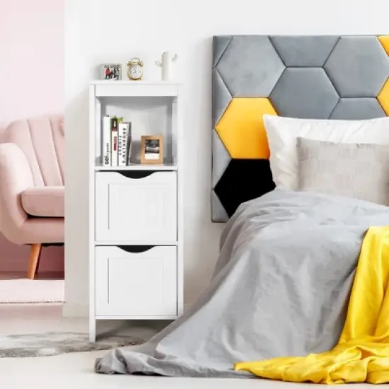 Costway Bathroom Floor Cabinet Freestanding Side Storage Organizer w/2 Removable Drawers image {2}