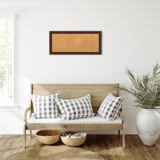 Amanti Art 33"x15" Narrow Wood Frame Natural Cork Board Warm Walnut : Bulletin Board for Office, Wall Mounted Presentation Board image {4}