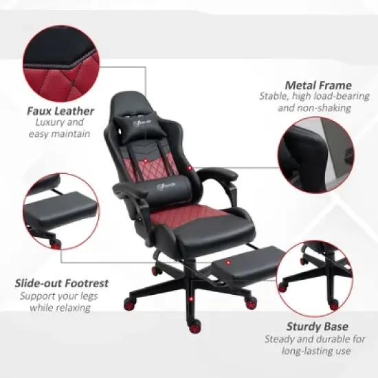 TiramisuBest Racing Gaming Chair, PU Leather, Ergonomic, Adjustable, Footrest, 5 Wheels, 274 lbs Max Load image {2}