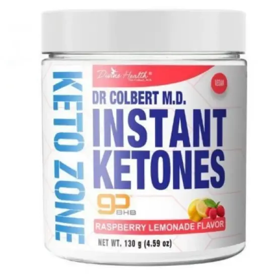 Instant Ketones Powered by goBHB Drink Mix Powder - Sugar Free Raspberry Lemonade Flavor Divine Health by Dr. Colbert - 4.59oz image {1}