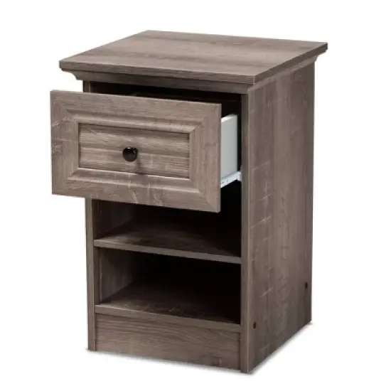 Dara 1 Drawer Wood Nightstand Gray/Brown/Black - Baxton Studio image {1}