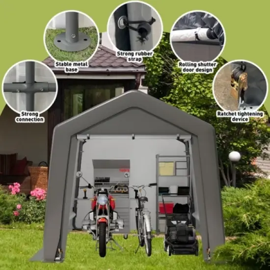 Outdoor Portable Storage Shelter Shed, Waterproof and UV Resistant Portable Garage Kit Tent with Rolled Up Zipper Doors & Vents Carport image {4}