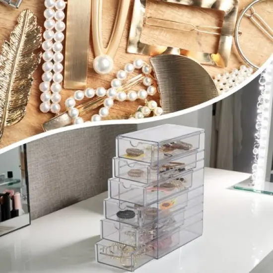 Unique Bargains Multi-layer Hair Accessories Organizer with 6 Drawers Clear 1 Pc image {5}