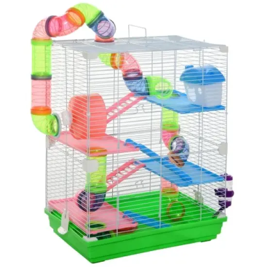 Gulches 18" 5 - Tier Hamster Cage with Tubes, Tunnels, Water Bottle, Food Dish, Exercise Wheel - Green, Ideal for Gerbils Too image {6}