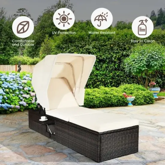 Tangkula Outdoor Cushioned Reclining Chaise Lounge w/Folding Canopy image {5}