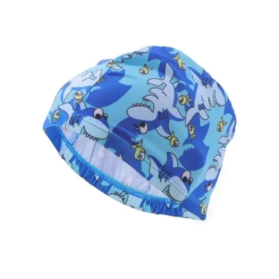 Unique Bargains Polyester Shark Pattern Swim Cap 5.91"x8.27" Sky Blue 1 Pc image {6}