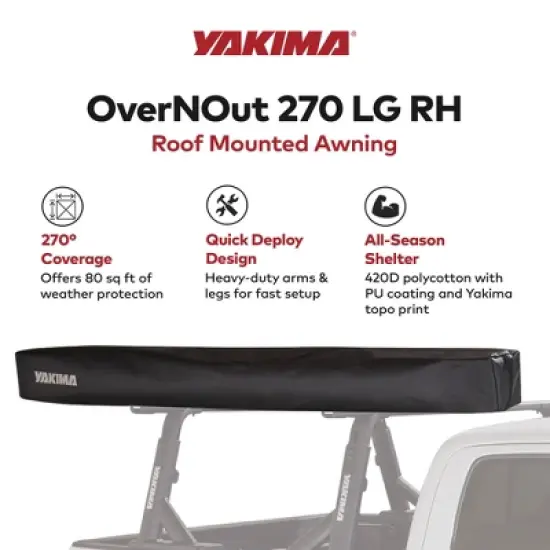 Yakima MajorShady 270 RH Vehicle Roof Mounted Awning Outdoor Rugged Vinyl Travel Cover 80 Square Feet Sun Protection Tent, Black image {2}