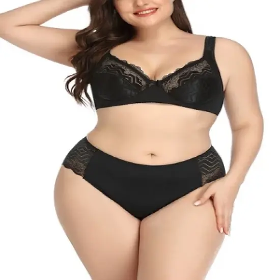 Agnes Orinda Women's Plus Size Underwire Push-Up Lace Trim Adjustable Straps Comfort Bra and Panty Set image {5}