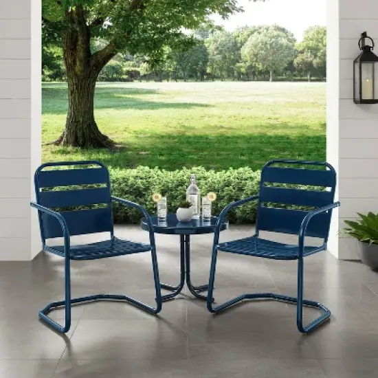 Brighton 3pc Metal Conversation Seating Set - Navy - Crosley image {3}