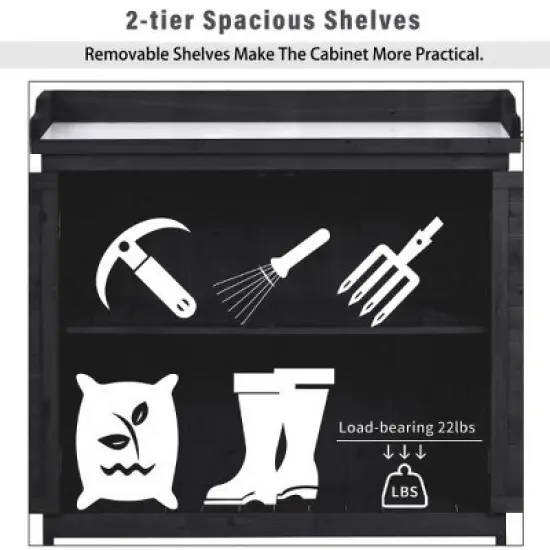 PAGED 39" Outdoor Potting Bench Table with Storage, Rustic Garden Potting Tables, Potting Benches for Outside with 2-Tier Shelves & Side Hook image {1}