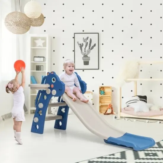 Costway 3 in 1 Kids Slide Baby Play Climber Slide Set w/Basketball Hoop image {2}