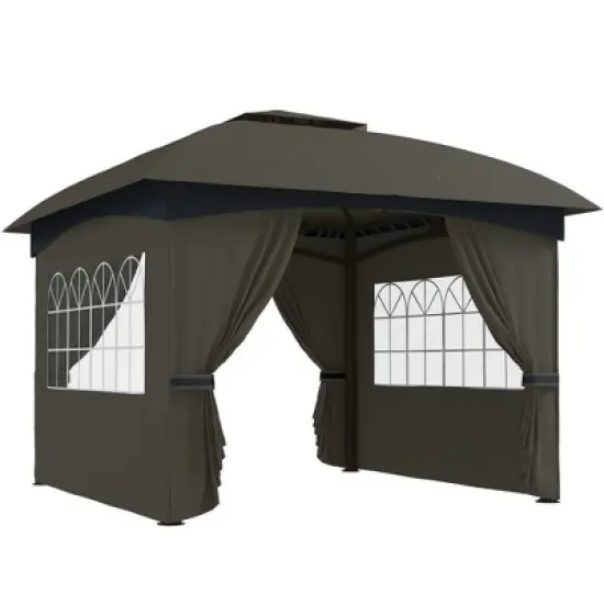 Outsunny 11' x 11' Outdoor Patio Gazebo with Curtains, Church Windows, Galvanized Steel Frame for Lawn, Backyard and Deck image {7}