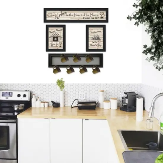 Gulches (Kitchen Collection VI) 4-Piece Vignette with 7-Peg Mug Rack by Millwork Engineering, Black Frame image {3}
