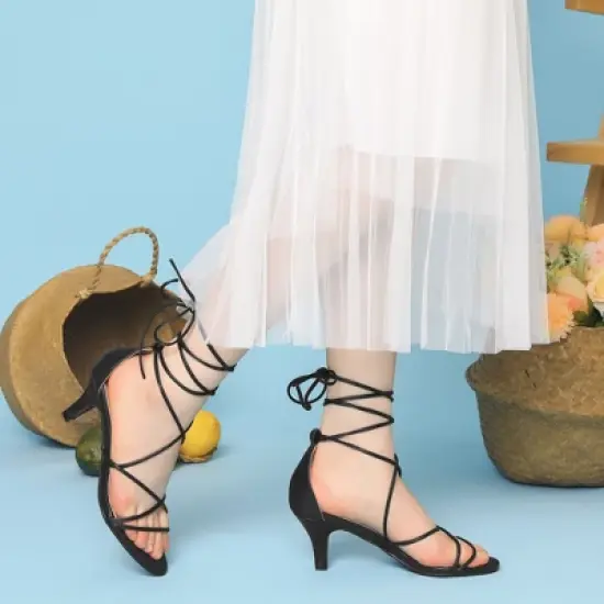 Perphy Women' Sandal Strappy Kitten Heel Lace Up Outreet Prom Shoe image {1}