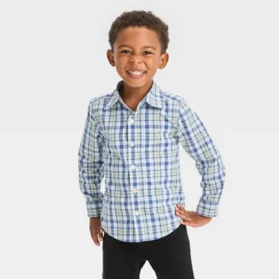 OshKosh B'gosh Toddler Boys' Short Sleeve Plaid Woven Button-Down Shirt - Navy Blue image {3}